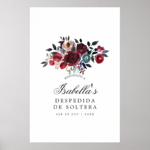 Poster Boho Chic Burgundy e Navy floral Boas-vindas