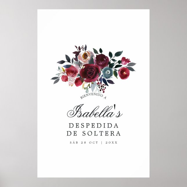 Poster Boho Chic Burgundy e Navy floral Boas-vindas (Frente)