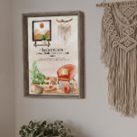 Poster Boho Chic Home Cena Bohemian Definição<br><div class="desc">Cena de decoração da casa da Boêmia com uma poltrona moderna do século médio com travesseiros e suas pantufas favoritas,  algumas plantas e um tapete com uma foto na parede e uma macrame pendurada. Esse design boho-chic inclui a definição de boêmia. Design composto por Designs Holiday Hearts.</div>