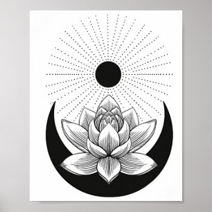 Poster Boho-chic Lótus Sol E Lua - Poder Feminino- Ioga