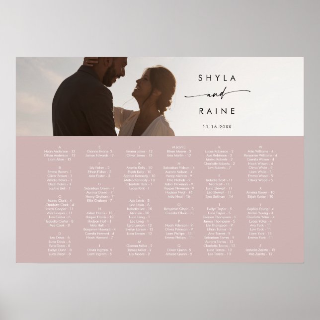 Poster Boho Chic Rosa Poeira Rosa Carta de Assentos Fotog (Frente)