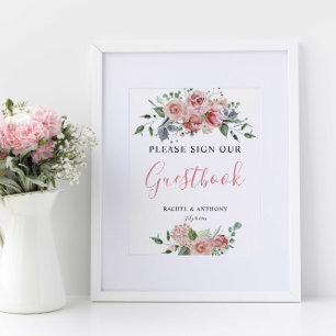 Poster Boho Chic Sinal de Convidado Casamento Floral Rosa