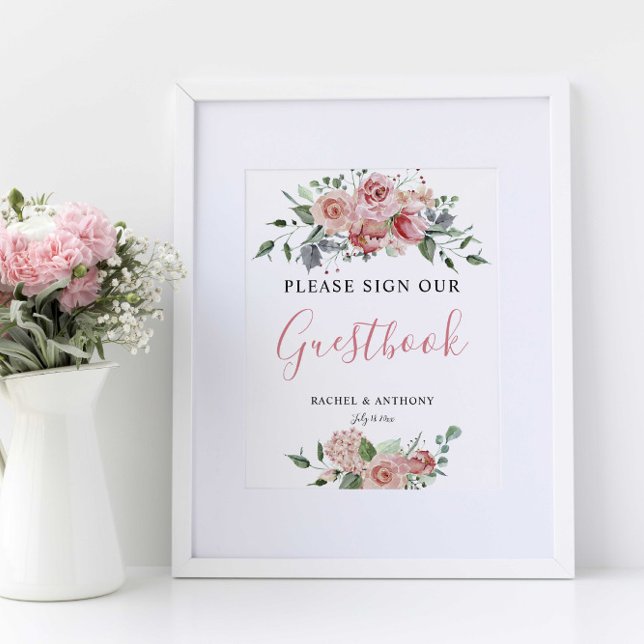 Poster Boho Chic Sinal de Convidado Casamento Floral Rosa (Criador carregado)