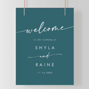 Poster Boho Chic Teal Blue DIY Sinal de boas-vindas