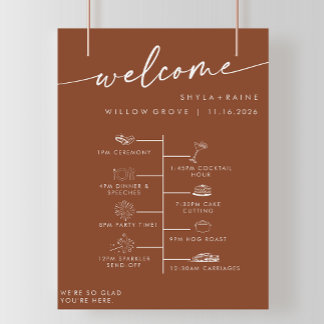 Poster Boho Chic Terracotta DIY Wedding Timeline Bem-vind