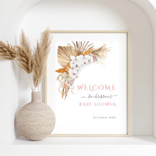 Poster Boho Chic Watercolor Floral Chá de fraldas Bem-vin
