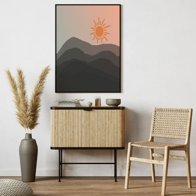 Poster Boho cinza Mountain Sunset Arte Minimizada (Criador carregado)