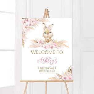 Poster Boho Coelho Rosa Bem-vindo