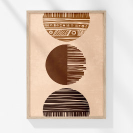 Poster Boho Coffee Brown Beige Abstrato Tribal Wall Art