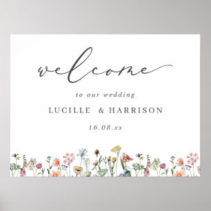 Poster Boho Colorful Wild Flowers Wedding Welcome