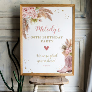 Poster Boho Cowgirl Boot Pampas Grass Rosas Bem-vindos