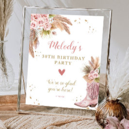 Poster Boho Cowgirl Boot Pampas Grass Rosas Bem-vindos