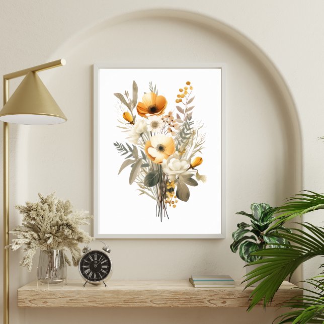 Poster Boho Cream Beige Yellow Floral Flowers Botânico (Boho Cream Beige Yellow Floral Flowers Wall Art Poster)