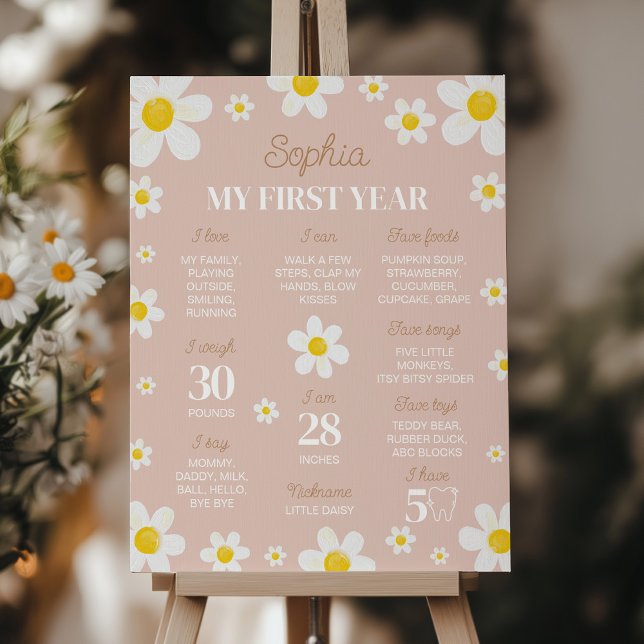 Poster Boho Daisy Bloom - Sinal de primeiro aniversario (Criador carregado)