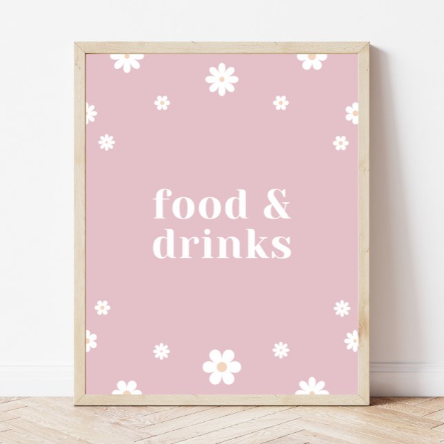 Poster Boho Daisy Comida & Bebidas Sinal de Festa de aniv (Criador carregado)