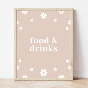 Poster Boho Daisy Comida & Bebidas Sinal de Festa de aniv