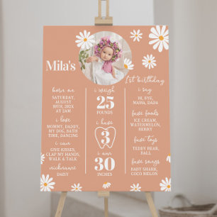 Poster Boho Daisy Primeiro Sinal de Marcha de Aniversário