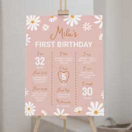 Poster Boho Daisy Primeiro Sinal de Marcha de Aniversário