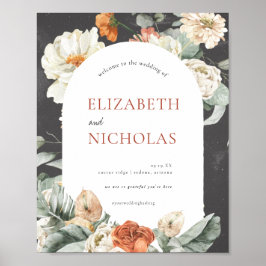 Poster Boho Dark Floral Greenery | Sinal de boas-vindas d