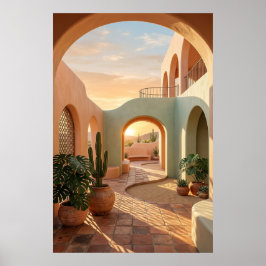Poster boho-desert-archway-sunset-geometric-courtyard-wal