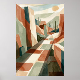 Poster Boho Desert Pathway Sunset, Geometric Arches & Cac