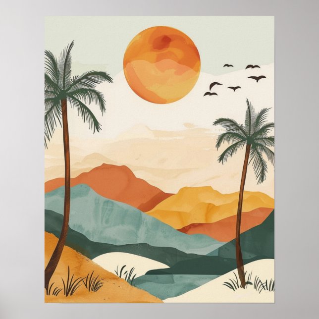 Poster Boho Desert Sunset Landscape Wall Art Print (Frente)