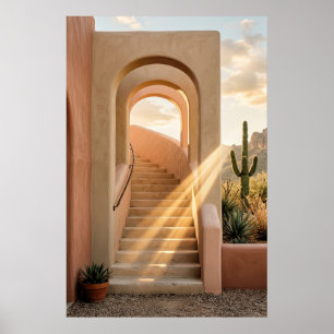 Poster Boho Deserto Rosa Arcos Pôr do sol, Escada em Espi