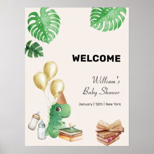 Poster Boho Dino História de Balão Chá de Bebê Boas-Vinda