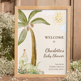 Poster Boho Dinosaur Beige Chá de fraldas