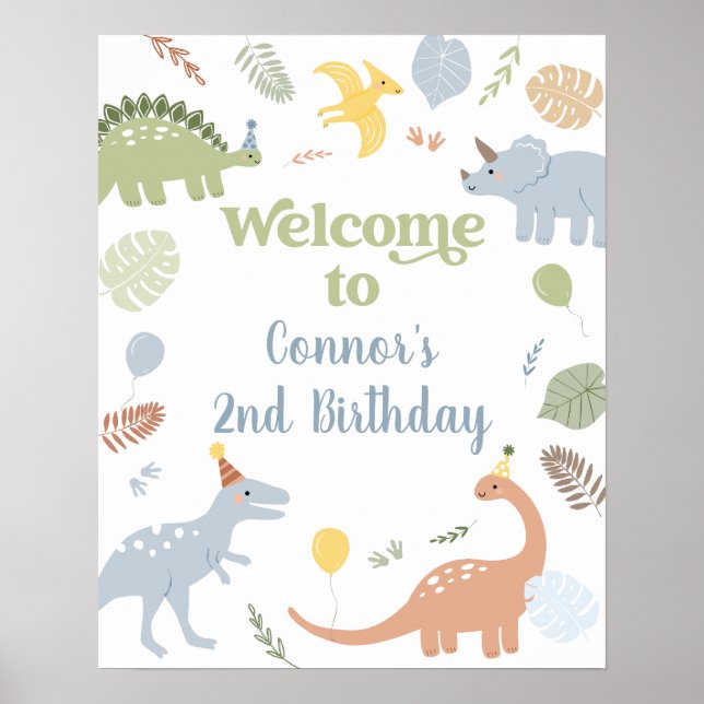 Poster Boho Dinossauro Blue Boho Aniversário Bem-vindo (Frente)
