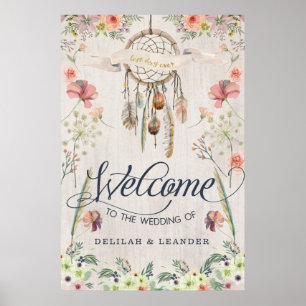 Póster Boho Dreamcatcher Bem-vindo ao Casamento do Sinal