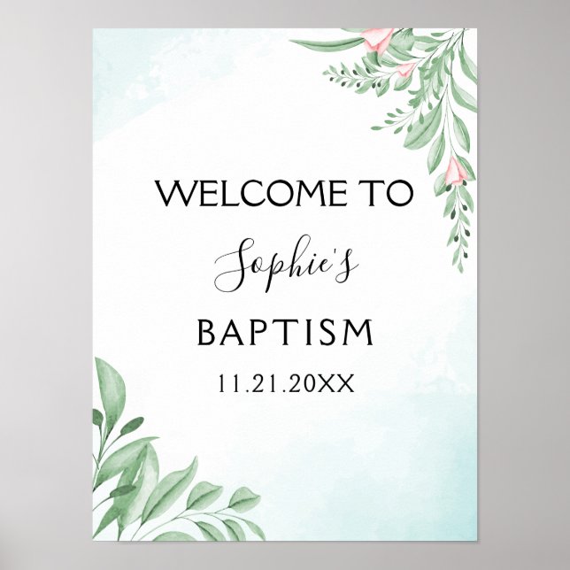 Poster Boho Dusty Blue Eucalyptus Baptism Bem-vindo (Frente)