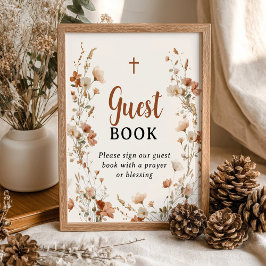 Poster Boho Dusty Rosa Wildflower Baptism Sinal de livro