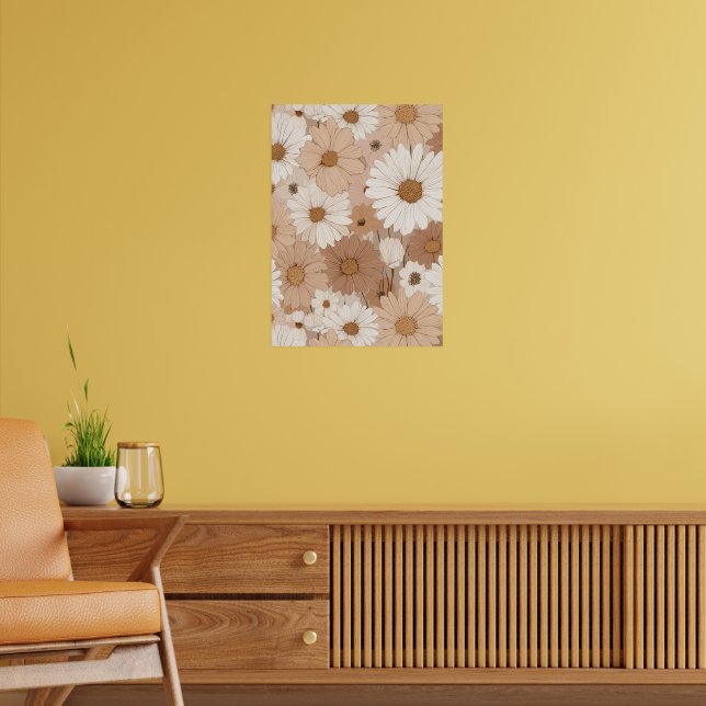 Poster Boho Earth Tone Daisy Tan Floral Pattern (Sala de Estar 2)