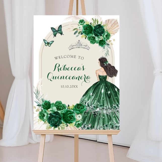Poster Boho Emerald Green Quinceañera - Sinal de boas-vin (Criador carregado)