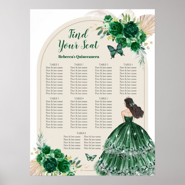 Poster Boho Emerald Green Quinceañera Sinal de Gráfico de (Frente)