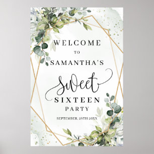Poster Boho Eucalyptus greenery 16 anos de boas-vindas