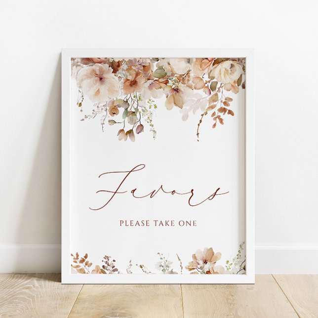 Poster Boho Fall Floral Chá de fraldas Favorece Sinal (Criador carregado)