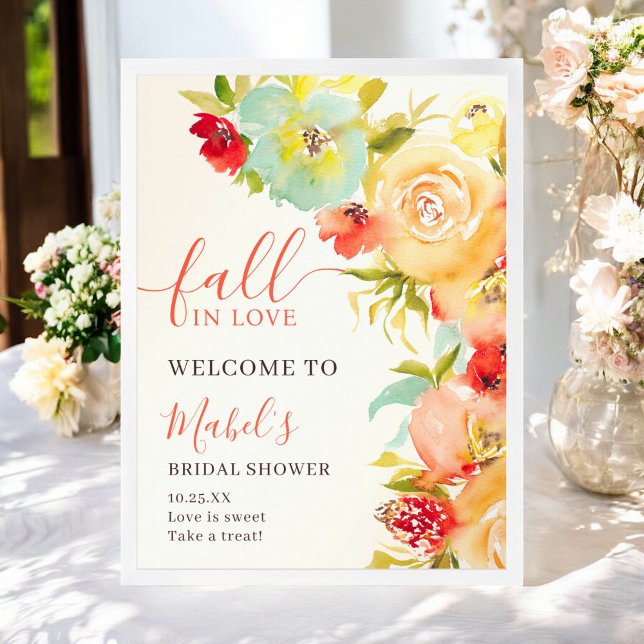 Poster Boho Fall in love floral Welcome chá de panela (Boho Fall in love floral welcome bridal shower Poster)