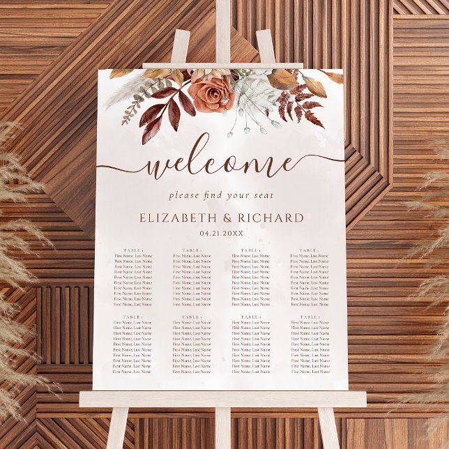 Poster Boho Fall Terracotta Flores Sentados De Casamento (Criador carregado)
