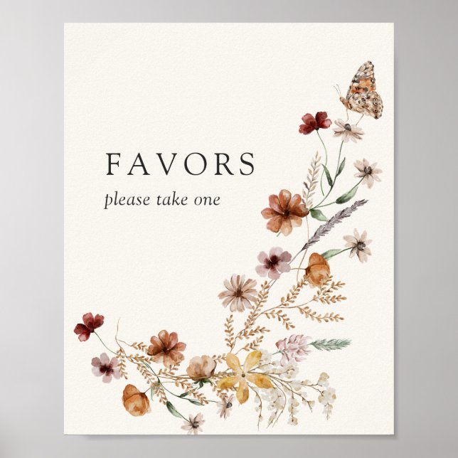 Poster Boho Fall Wildflower Chá de fraldas Sinal (Frente)