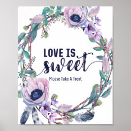 Poster Boho Feather & Floral Wreath Wedding Love é Sweet