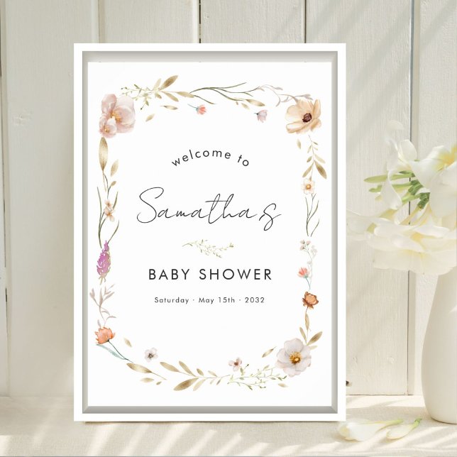Poster Boho Flor Baby Shower Bem-Vindo (Boho Flower Baby Shower Custom Welcome Poster. Available in Prints & Instant Download)