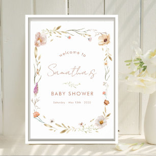 Poster Boho Flor Baby Shower Bem-Vindo