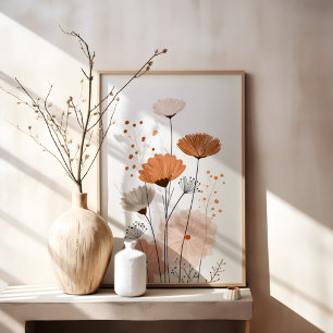 Poster Boho Floral Abstrato   Botânica Terracota Neutra
