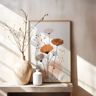 Poster Boho Floral Abstrato | Botânica Terracota Neutra
