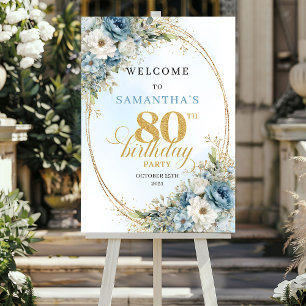 Poster Boho floral azul poeirento caloroso bem-vindo aos