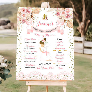 Poster Boho Floral Cross Girl - Primeiro Sinal De Comunhã