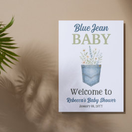 Poster Boho Floral Denim Blue Jean Chá de fraldas Welcome
