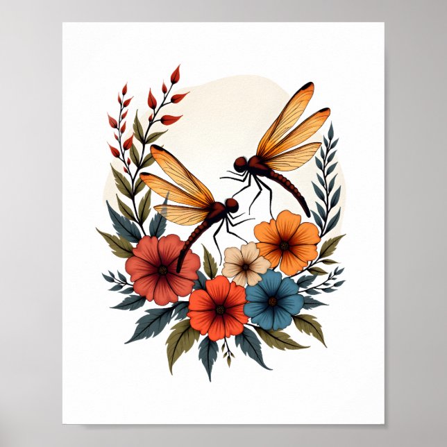 Poster Boho Floral Dragonfly (Frente)